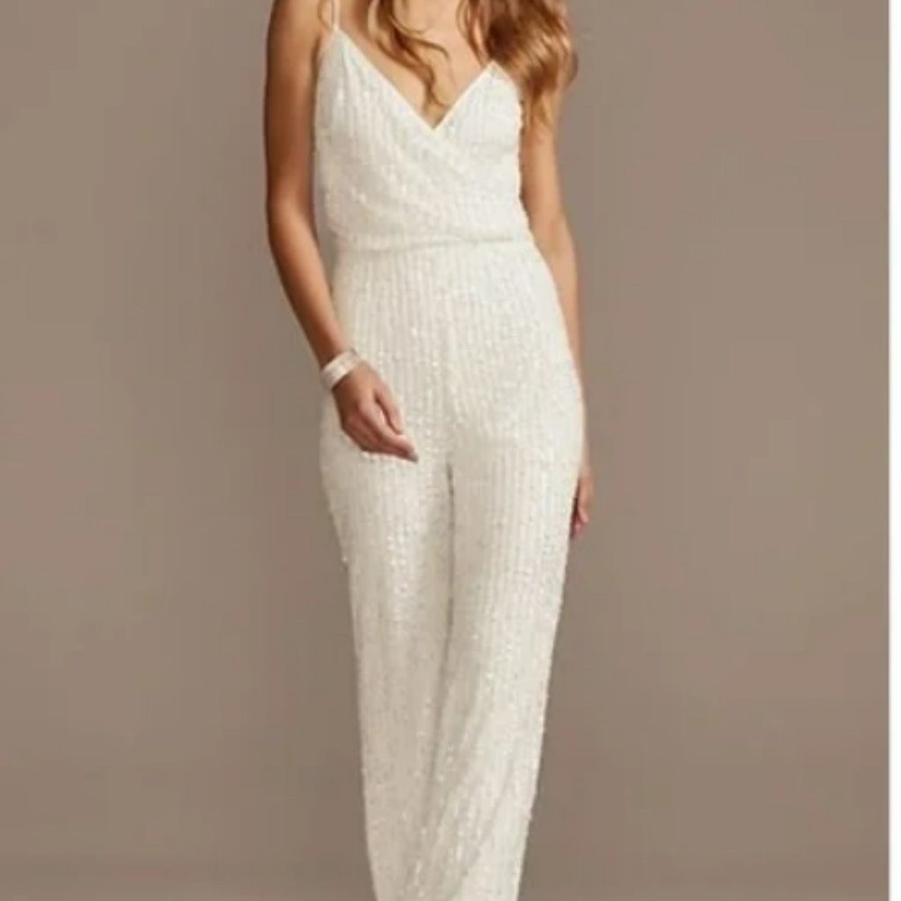DB Studio Gorgeous White Sequin Jumpsuit